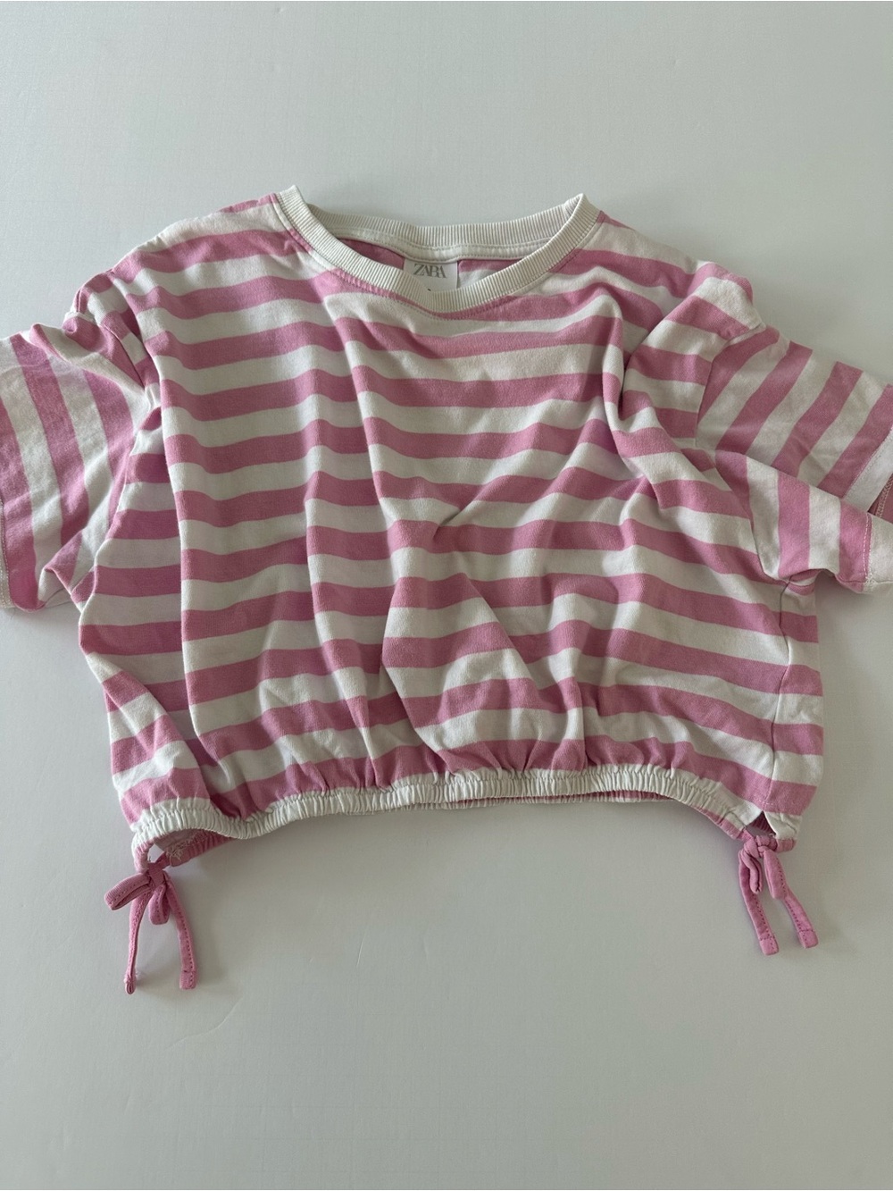 Zara Girls Pink And White Striped Crop Top With Adjustable Side Ties Size 9/10